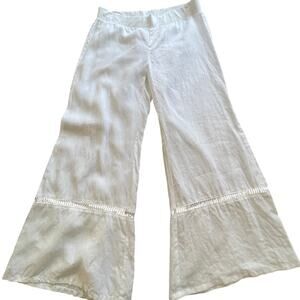 XCVI Mind Set Pants Women L White Linen Wide Leg Boho Coastal Beach Pull On